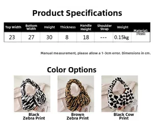 Paramètres de taille détaillés et texture en peluche des sacs zébrés à bandoulière