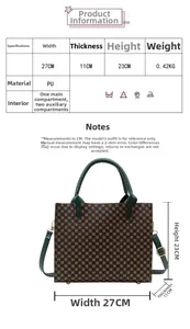 Size chart showing dimensions for the vintage floral print PU leather tote bag