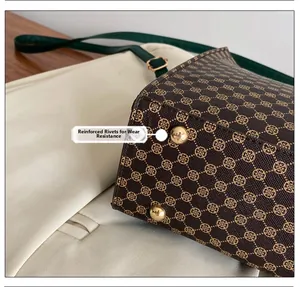 Detail of wear-resistant reinforced rivets on the vintage pattern handbag bottom