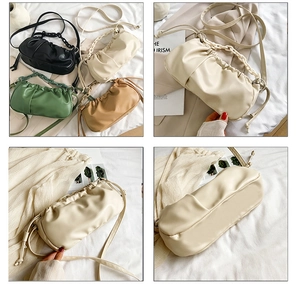 Détails des sacs nuage plissés en quatre couleurs avec chaîne acrylique et cuir souple