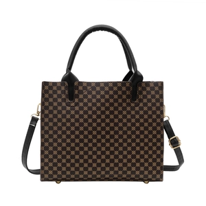 Vintage Monogram Print Women Tote Bag PU Leather Fashion Square Handbag With Detachable Shoulder Strap Daily Office Lady Bag