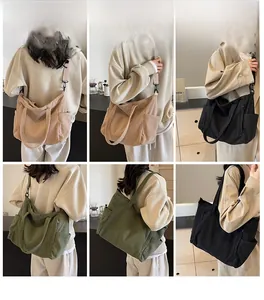Collage of corduroy tote bags in beige, green, and black showing versatile carrying styles