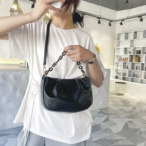 Women Fashion Pleated Cloud Bag PU Leather Crossbody Bag With Resin Chain Strap Underarm Shoulder Bag Vintage Handbag
