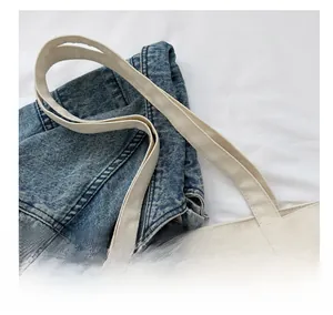 Close-up of durable canvas tote bag handles with precise stitching and fabric texture