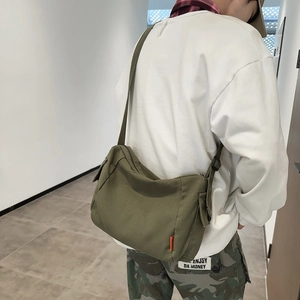 Sac messager en toile vert olive avec sangle réglable pour étudiants décontractés