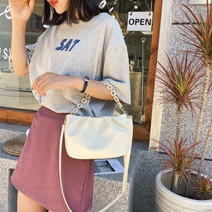 Chic creamy white pleated cloud bag with stylish chain handle and slim shoulder strap