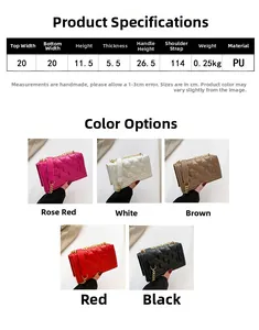Detail view of quilted PU leather crossbody bags showing dimensions and available colors