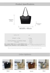 Detailed dimension chart showing size 40x27x13cm for the soft PU leather tote bag