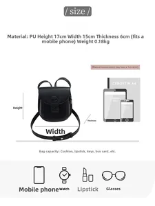 Detailed view of black PU leather crossbody bag with dimensions and capacity specifications