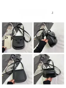 Detailed views of black pleated crossbody bag from front, side, and back angles