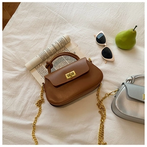 Detail of retro mini crossbody bag with gold twist lock and elegant knotted handle design