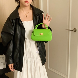 Fashion Women PU Leather Chain Shoulder Bag Small Square Crossbody Handbag Metallic Twist Lock Knot Handle Daily Bag