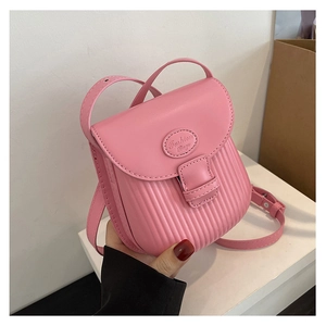 Pink PU leather crossbody bag with pleated texture and Fashion Bags embossed detail
