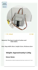 Detailed comparison of gray linen tote bag size showing smartphone storage and dimensions