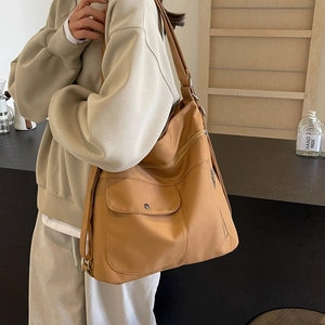 Large khaki nylon crossbody bag for women with multi-compartments and adjustable strap