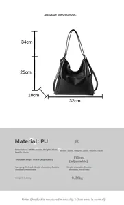 Specifiche dettagliate della borsa in pelle PU nera con tracolla regolabile e dimensioni