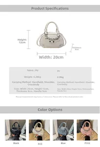 Detailed size chart for a PU leather motorcycle style handbag with 20x12x8 cm dimensions