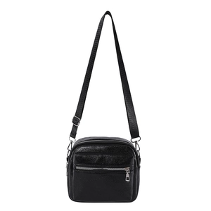Fashionable black small square crossbody bag in waterproof leather with adjustable strap