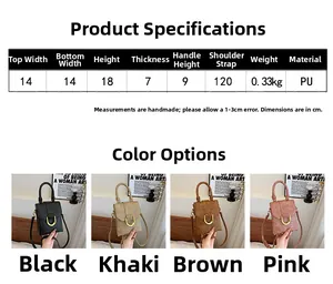 Detailed size chart and specifications for the minimalist PU leather mini crossbody bag