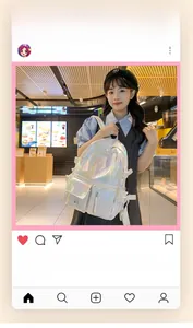 Iridescent laser backpack with holographic metallic sheen and adjustable white straps