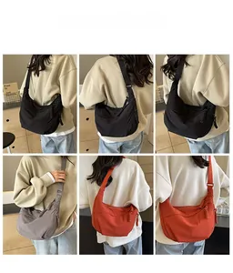 Trois coloris de sacs bandoulière en nylon avec larges bandoulières réglables