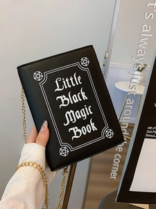 Women Gothic Magic Book Of Spells Shoulder Bag PU Leather Gold Chain Crossbody Punk Style Small Square Bag Halloween Gift