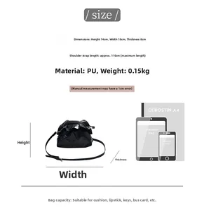 Size guide for black pleated crossbody bag with height 14cm width 18cm and PU material