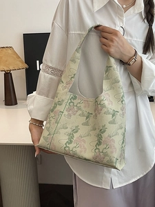 Floral embroidery jacquard shoulder bag with elegant classical flower pattern for women