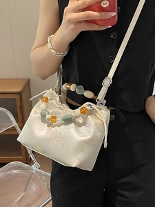 Sac à Main Jacquard pour Femmes Style Chinois Avec Poignée Perlée Cordon de Serrage Sac à Épaule Broderie Florale Rétro