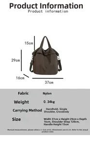 Guide des tailles pour grand sac en nylon avec dimensions 37cm largeur et 29cm hauteur