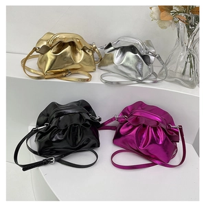 Minimalist metallic pleated cloud bags in gold, silver, black and magenta colors