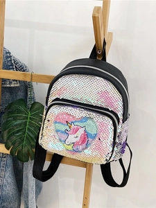 Simpatico Zaino Mini per Bambini con Paillettes a Forma di Unicorno con Motivo a Cuore in Cartone Animato in Pelle PU Glitterata per Viaggio Casual Piccolo per Ragazze