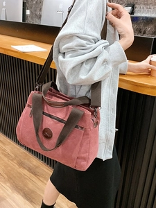 Borsa tote in tela retrò color rosso rosa con tasche multiple e tracolla regolabile