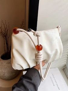 Bolso de Hombro de Nube Plisado Francés para Mujer Con Correa de Nudo de Cuenta de Ámbar Bolso Bandolera de Cuero PU