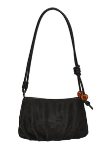 Bolso de hombro fruncido negro minimalista con cuentas de ámbar retro y detalle de nudo