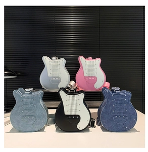 Creative guitar-shaped crossbody bags for women in five colors with metal studs and straps