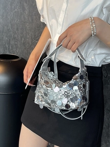 Sparkling silver sequin crescent handbag for women, versatile shoulder and crossbody style