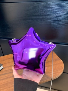 Sac Bandoulière en Forme d'Étoile Métallique Miroir pour Femmes Violet Cuir PU Rue Tendance Chaîne Sac à Épaule Mode Fête