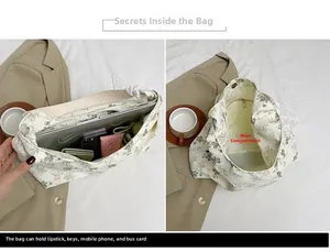 Détails intérieurs du sac fourre-tout en toile à fleurs avec sa grande capacité de rangement