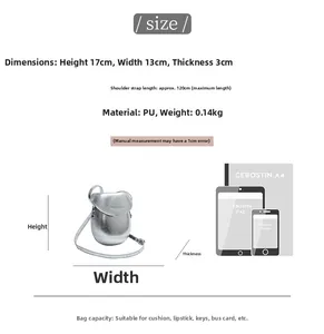 Detailed size specifications for silver PU mini crossbody bag with 120cm strap