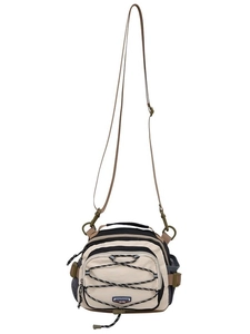 Minimalist beige and green crossbody tote bag with adjustable straps and elastic cords