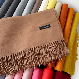 Detailed macro view showing the soft fabric texture and fringe of the cashmere-like scarf