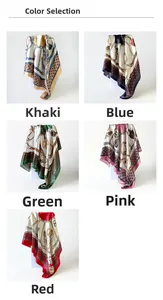 Classic chain print silk-like square scarves in khaki, blue, green, pink, and red colors