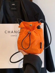 Women's Japanese Korean Style Mini Nylon Drawstring Bucket Bag Lightweight Grid Texture Crossbody Shoulder Bag For Daily Travel