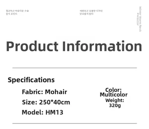 Detailed specifications of mohair rainbow scarf size 250x40cm weighing 320g model HM13