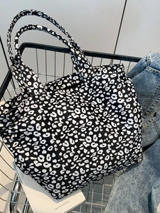 Large Capacity Leopard Print Canvas Tote Bag For Women Casual Street Style Shoulder Handbag Shopping Bag For Travel