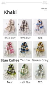 Nueve opciones de color de bufandas suaves de mohair a cuadros con borlas decorativas planas