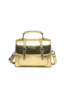 Modern gold metallic messenger bag with a crackle texture finish and silver accents