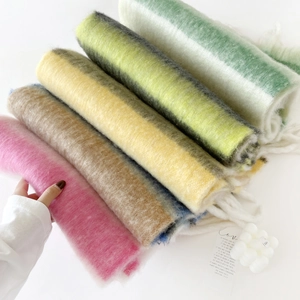 Bufanda gruesa de cuadros de imitación mohair con flecos para invierno en varios colores