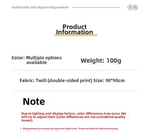 Detailed specifications of the 90x90cm herringbone silk scarf with double-sided printing